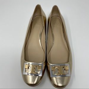 Tory Burch Gigi Leather Pump Gold/Silver 9